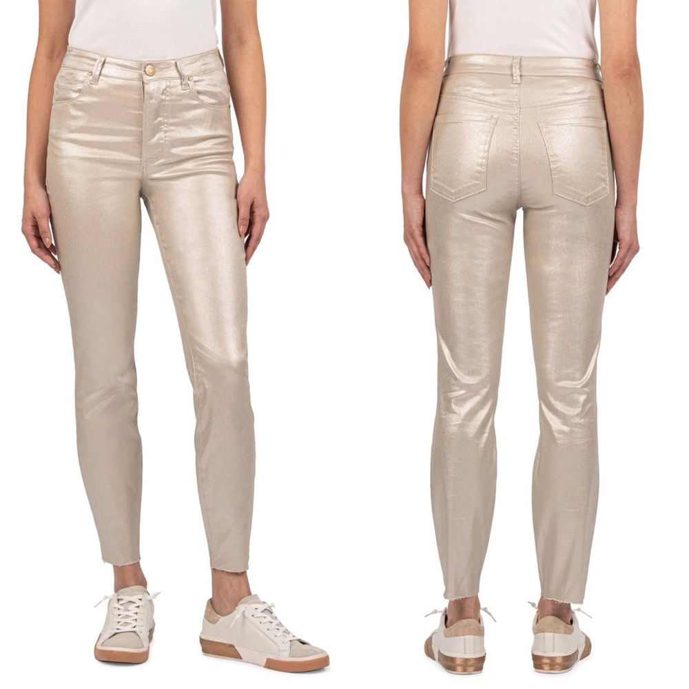 NWT Women KUT FROM THE KLOTH Charlize High Rise Cigarette Jean Rose Gold size 14